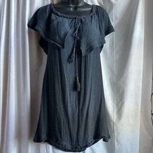 Wishlist Charcoal Tie-Front Boho Mini Dress